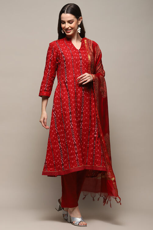 Orange Cotton Unstitched Suit set image number 7