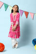 Fuschia Cotton Tiered Kurta Straight Palazzo 2 Piece Set