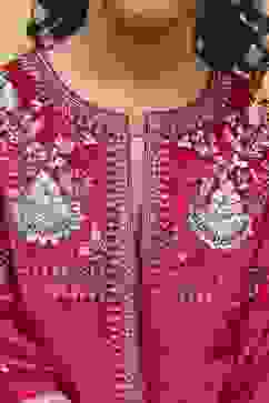 Red Cotton Yarndyed Front open Suit Set image number 1