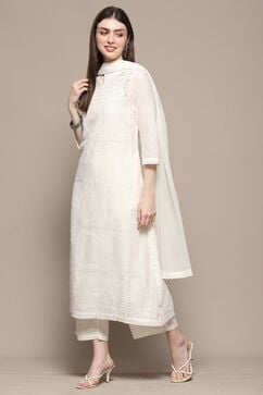Off White Cotton Anarkali Suit Set image number 4