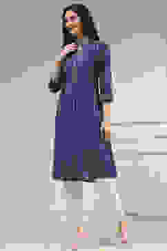 Blue Cotton Ikat Straight Kurta image number 2