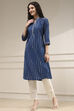 Blue Cotton Ikat Straight Kurta image number 2