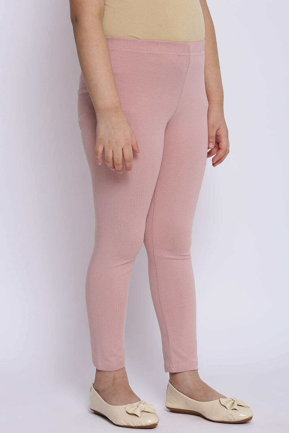 Pale Pink Cotton Lycra Solid Leggings at Biba India