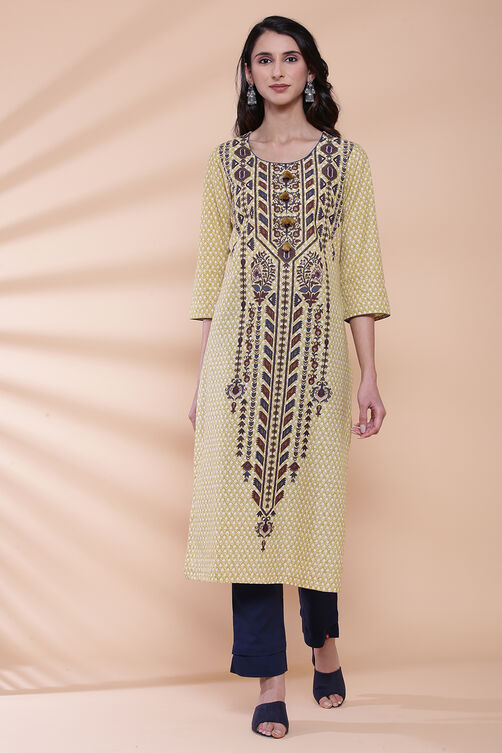 Blue Cotton Straight Printed Kurta image number 0