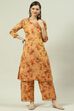 Peach Printed Straight Kurta Palazzo Suit Set image number 6