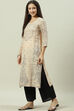 Beige LIVA Straight Printed Kurta