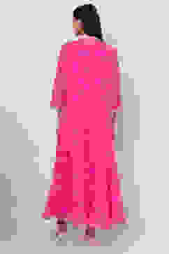 Pink Art Silk Front Open Kurta Churidar Suit Set image number 6