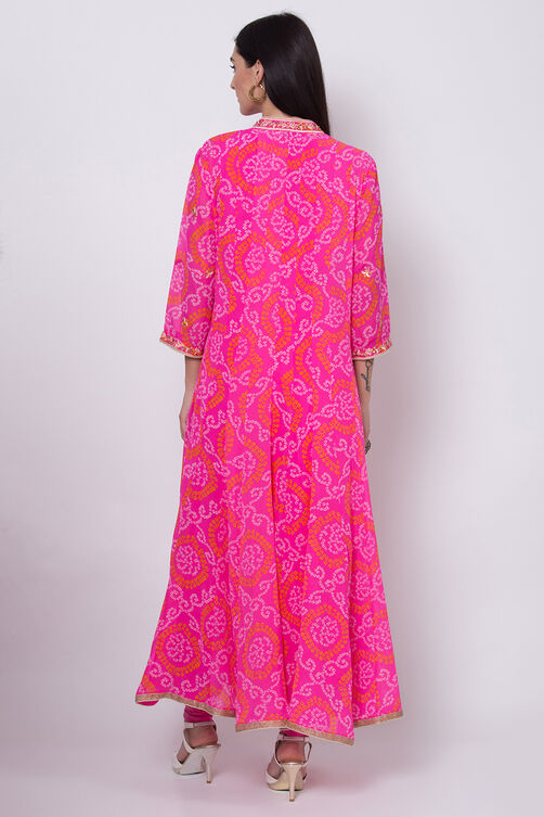 Pink Art Silk Front Open Kurta Churidar Suit Set image number 6