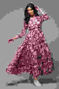 Purple Cotton Tiered Printed Dress image number 0