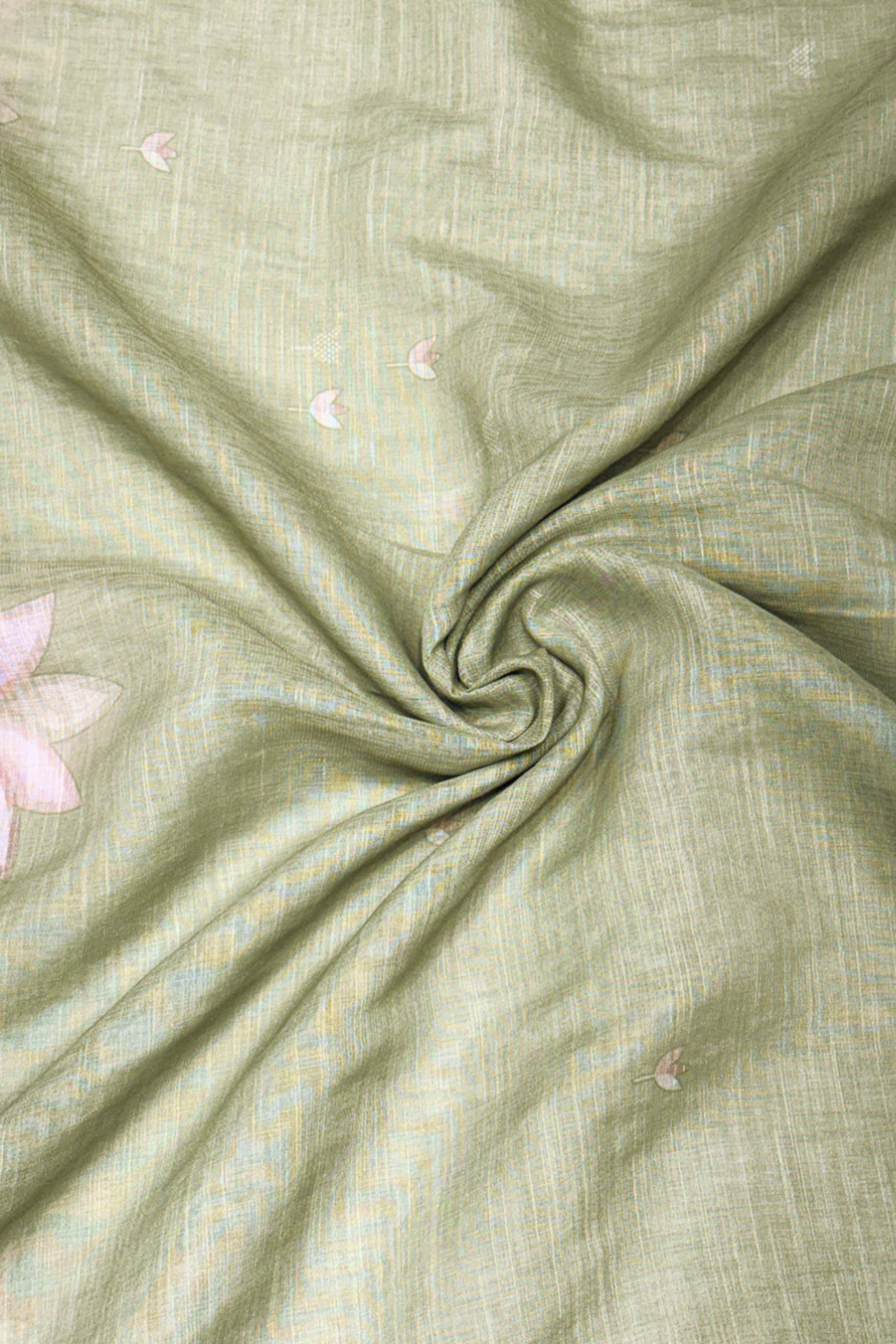 Peach Linen Printed Unstitched Suit Set image number 4