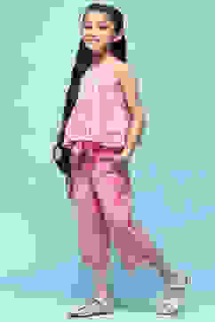 Strappy Pink Embroidered Cotton Top With Pink Solid Pant  image number 0