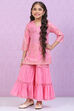Pink Cotton A-Line Printed Kurta Set image number 0