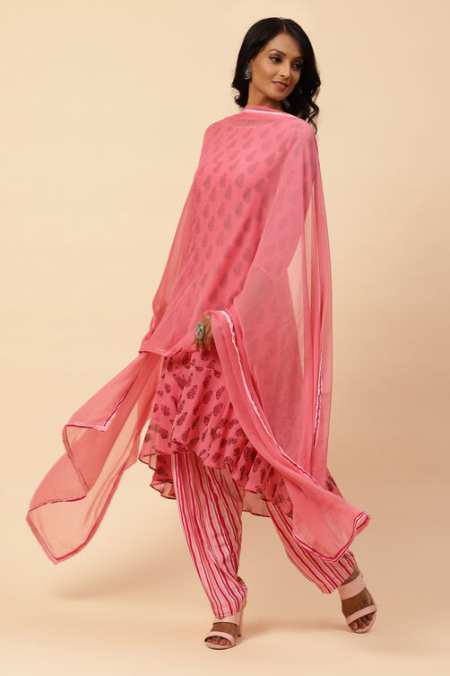 Pink Art Silk Asymmetric Kurta Salwar Suit Set image number 7