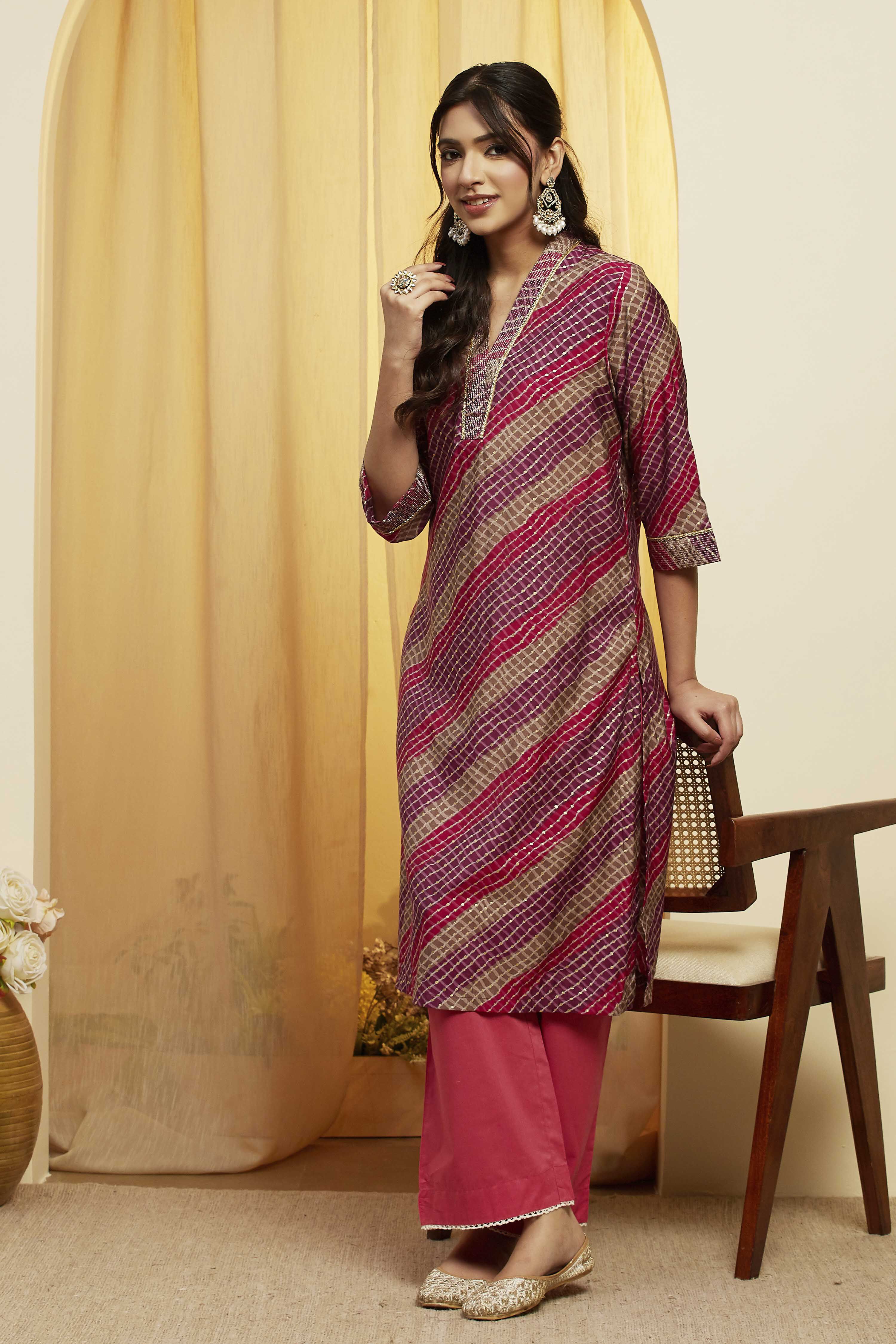 Purple Poly Viscose Straight Kurta image number 0