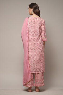 Pink Cotton Blend Straight Kurta Palazzo Suit Set image number 2