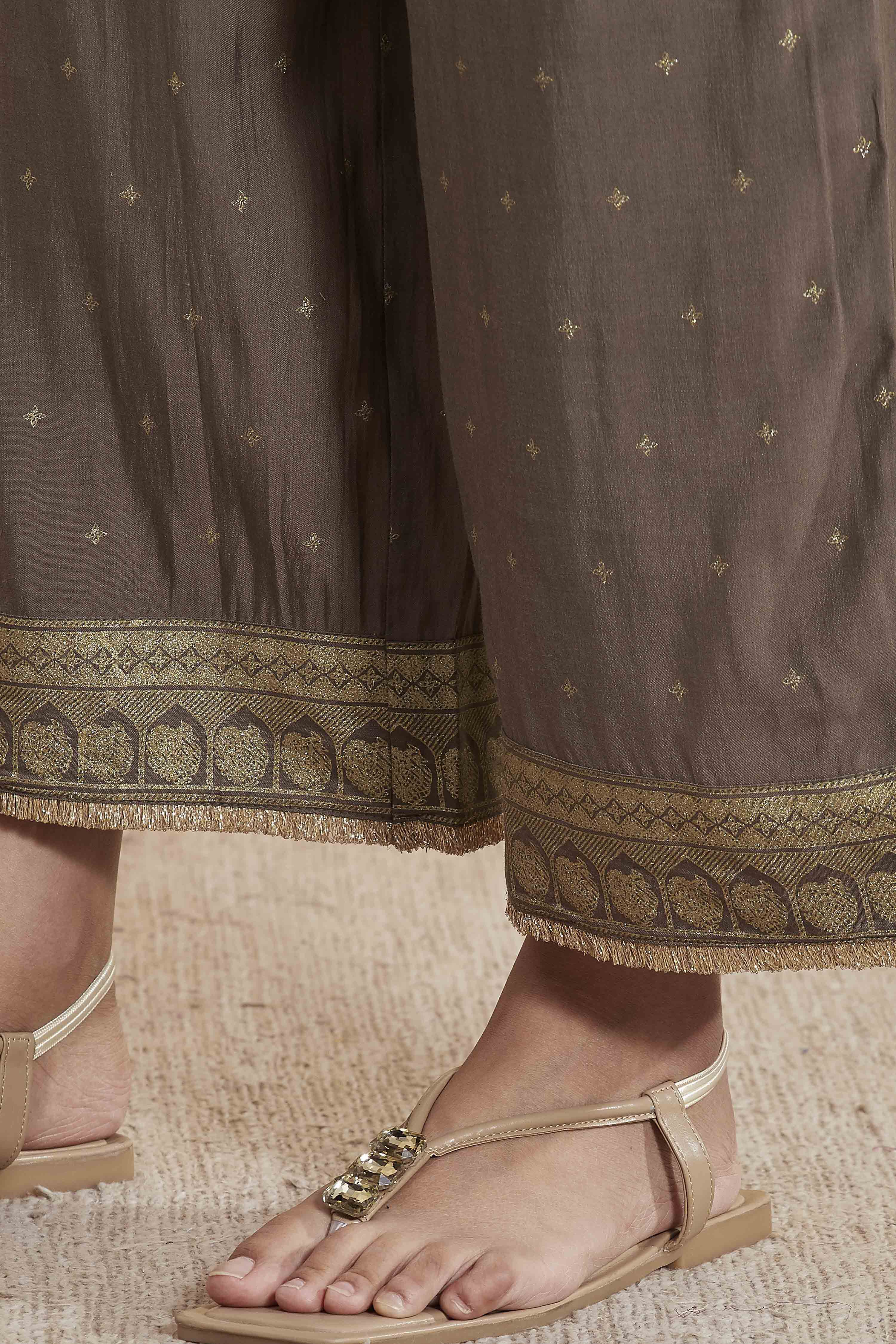 Grey Viscose Blend Printed Straight Palazzos image number 7