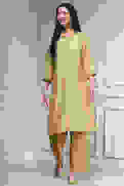 Beige Solid Straight Kurta image number 5