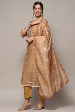 Golden Chanderi Blend Unstitched Suit set image number 5