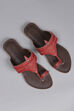 Cherry Red & Dark Brown Leather Kolhapuri Sandals image number 2