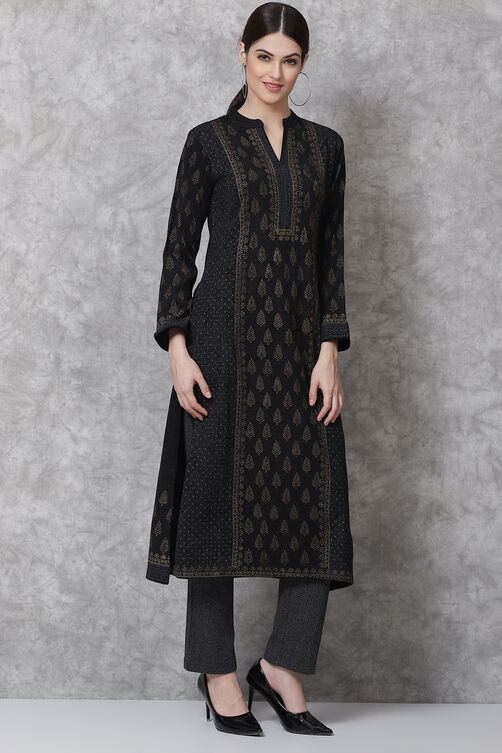 Charcoal Straight Acrylic Kurta image number 4