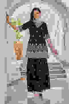 Black Embroidered Straight Kurti & Garara Suit Set image number 6