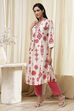 Ecru and Pink Printed Straight Kurta image number 2