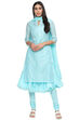 Turquoise Cotton Blend Layered Kurta Churidar Suit Set image number 0