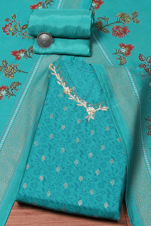 Buy Turquoise Muslin Unstitched Suit set (Kurta, Bottom, Dupatta) for ...