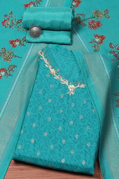 Turquoise Muslin Unstitched Suit set image number 0