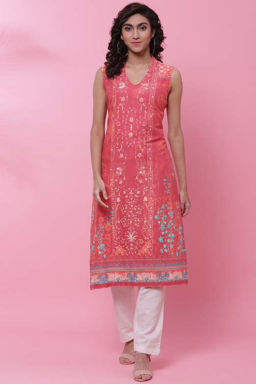 Indigo Cotton Printed Short Kurti image number 0