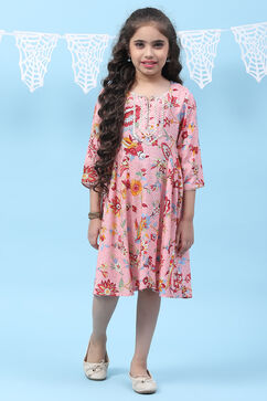 Pink Rayon Flared Printed Kurta image number 0