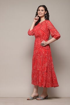 Red Polyester Tiered Dress image number 5