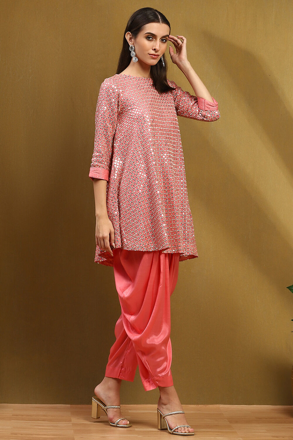 Aqua Blue Viscose Blend Embellished Asymmetric Kurta Set image number 5