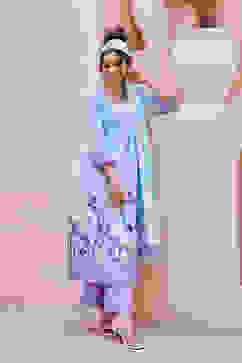 Aqua Blue Cotton Gathered Suit Set image number 6