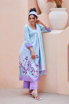 Aqua Blue Cotton Gathered Suit Set image number 6