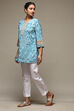 Teal Cotton Blend Printed Kurti image number 0