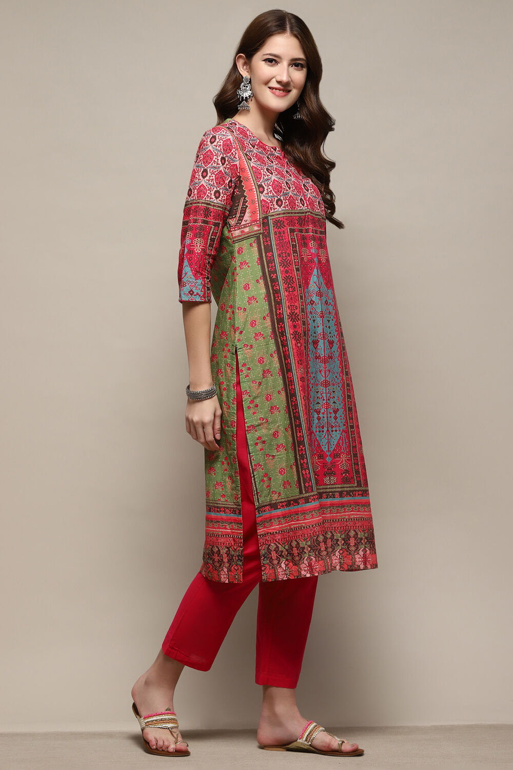 Green Cotton Straight 2 Piece Set image number 5