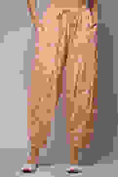 Peach & White Cotton Printed Relaxed Salwar image number 1