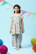 Off White & Blue Rayon Printed Sleepwear image number 6