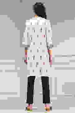 Off-White Cotton Ikat Straight Kurta image number 3