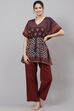 Maroon Straight Cotton Two Piece Printed Sleepwear Set image number 0