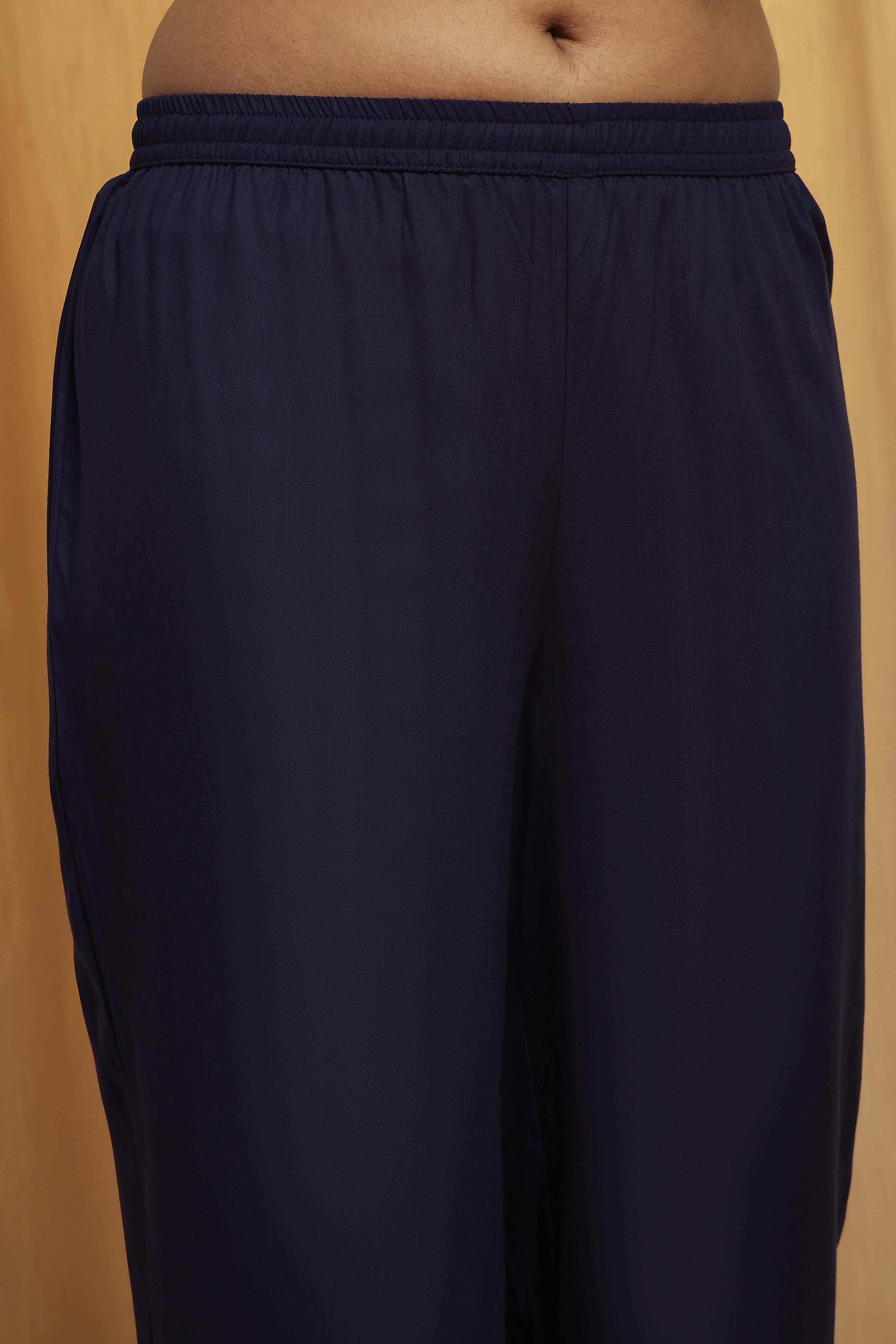 Navy Blue Viscose Rayon Yoke Design Straight Kurta Set image number 2
