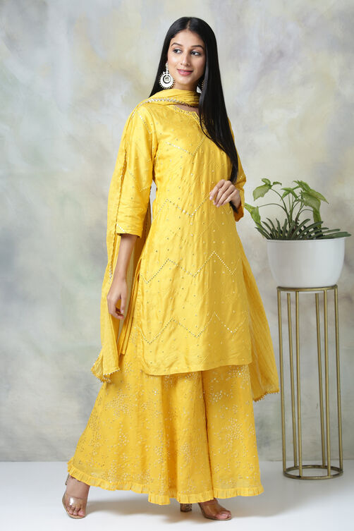 Yellow Viscose Kurta Garara Suit Set image number 0