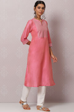 Fuchsia Straight Nylon Viscose Kurta image number 2