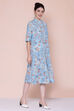 Ice Blue Cotton Linen Printed Kurta Dress image number 3