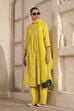 Lime Yellow Chanderi Straight Dyed Suit Set image number 3