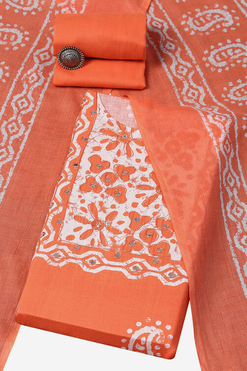 Peach Cotton Blend Unstitched Suit Set image number 0