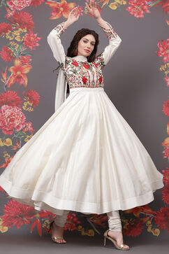 Rohit Bal Ivory Cotton Silk Anarkali Yarndyed Suit Set image number 7