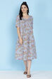 Sky Blue Cotton Flax A-line Printed Kurta Dress