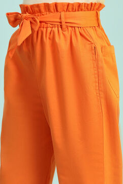 Orange Cotton Solid Regular Pants image number 1